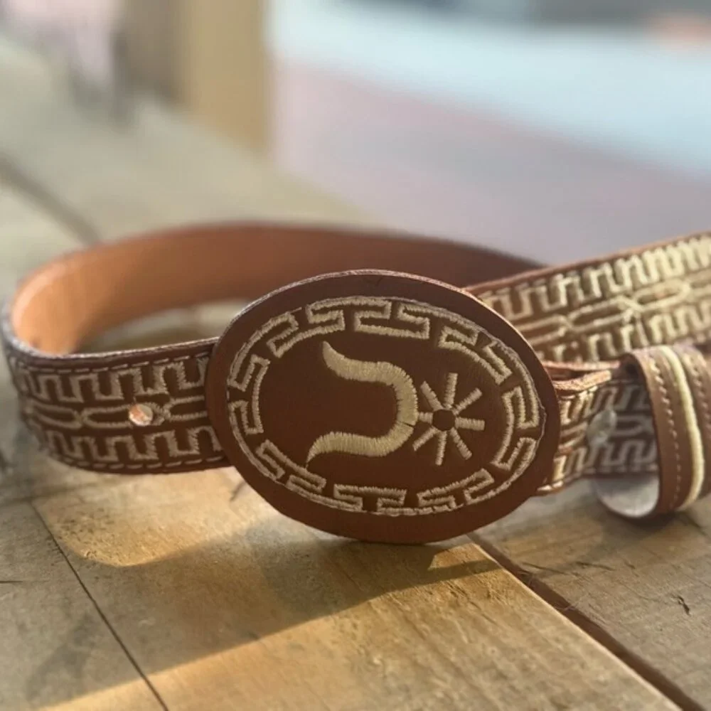 Baby /kids Brown Leather Belt with Embroidered Design spurs